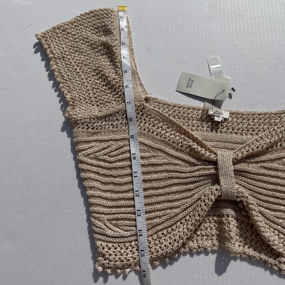 River Island Beige Crochet Crop Top with Gold Shimmer | US 14 - Picture 4 of 6